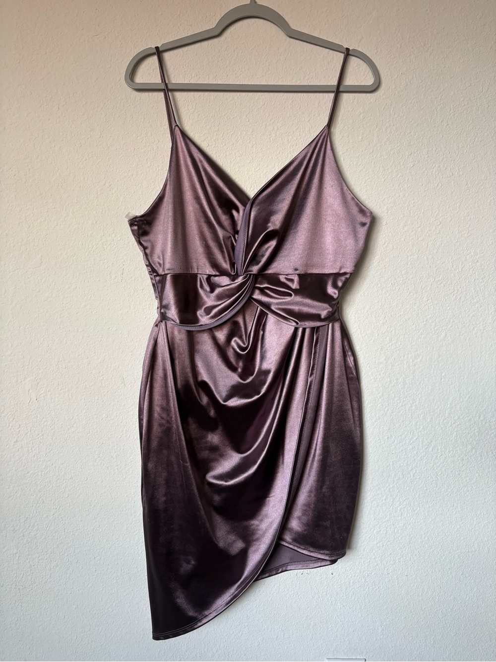 Twist-Front Satin Mini Dress in Mauve
